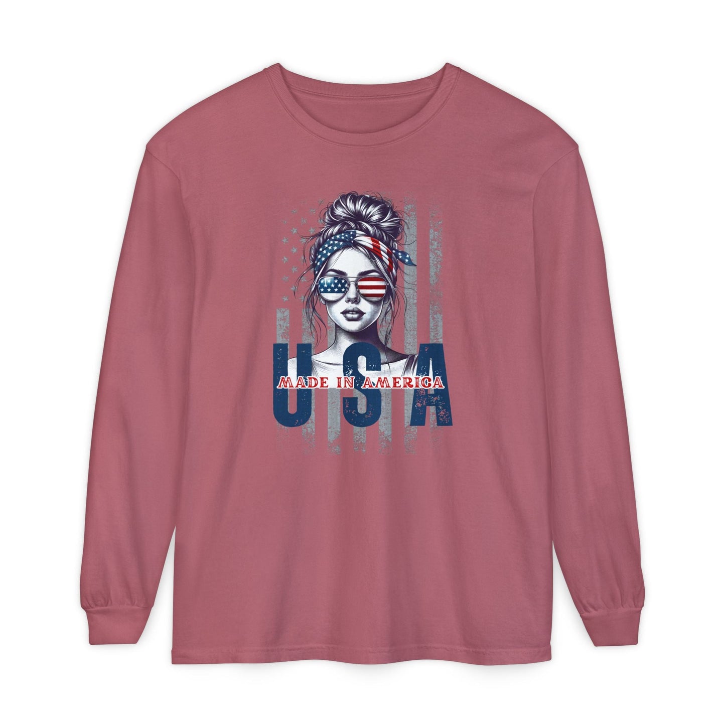 USA Themed Long Sleeve T-Shirt - Made in America, Patriotic Apparel, Independence Day Shirt, Americana Fashion, Unisex Casual Wear - Shirt Happens Graphics