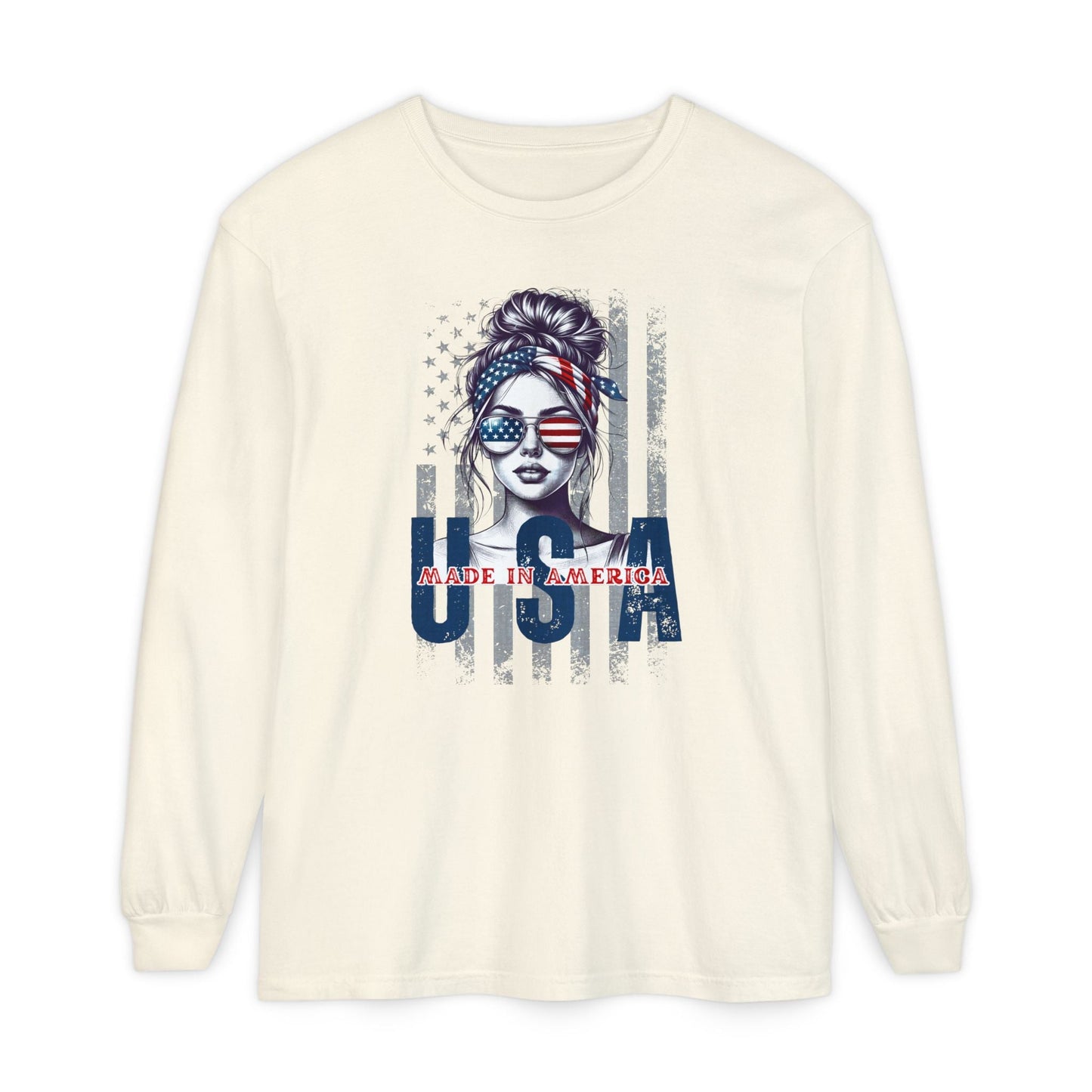 USA Themed Long Sleeve T-Shirt - Made in America, Patriotic Apparel, Independence Day Shirt, Americana Fashion, Unisex Casual Wear - Shirt Happens Graphics