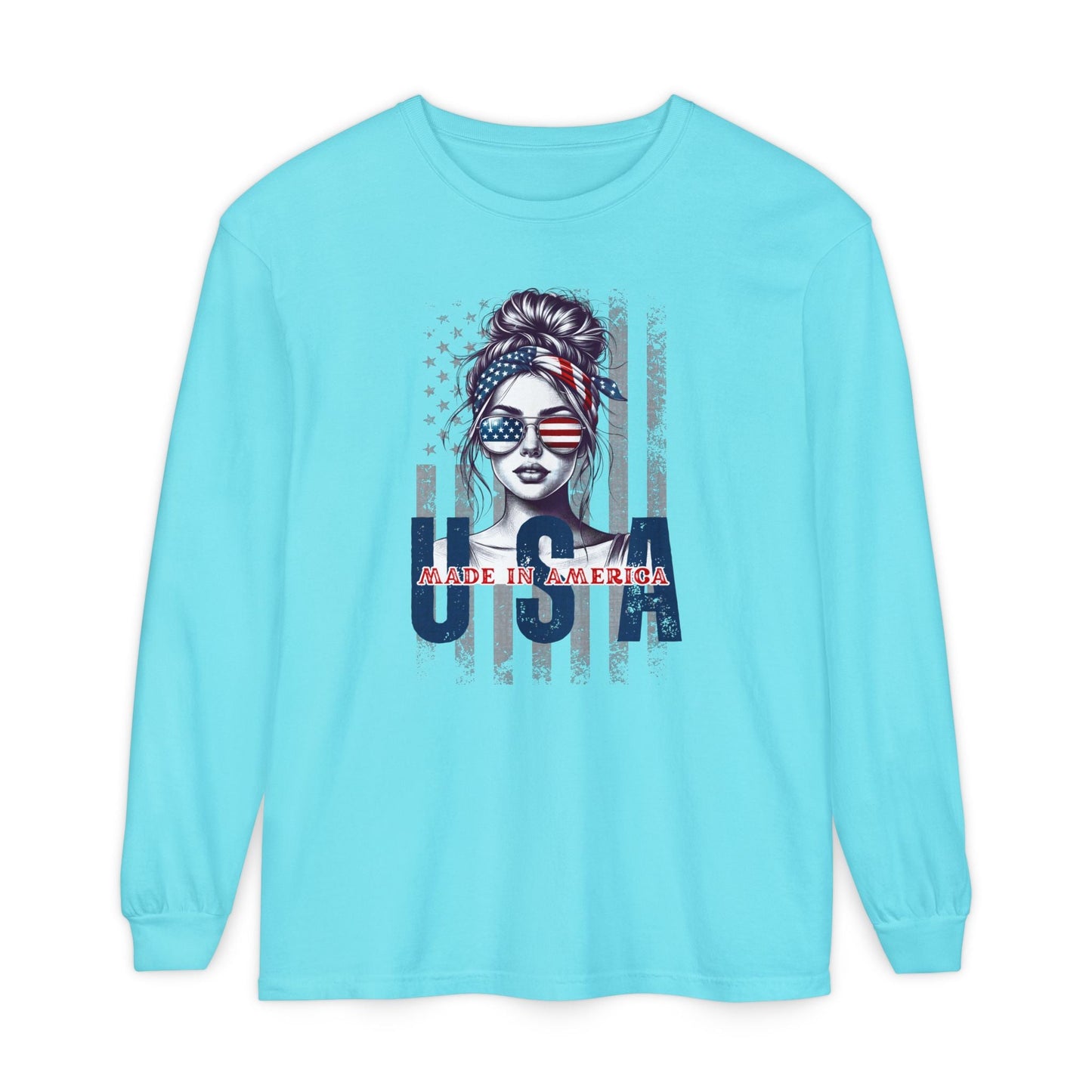 USA Themed Long Sleeve T-Shirt - Made in America, Patriotic Apparel, Independence Day Shirt, Americana Fashion, Unisex Casual Wear - Shirt Happens Graphics