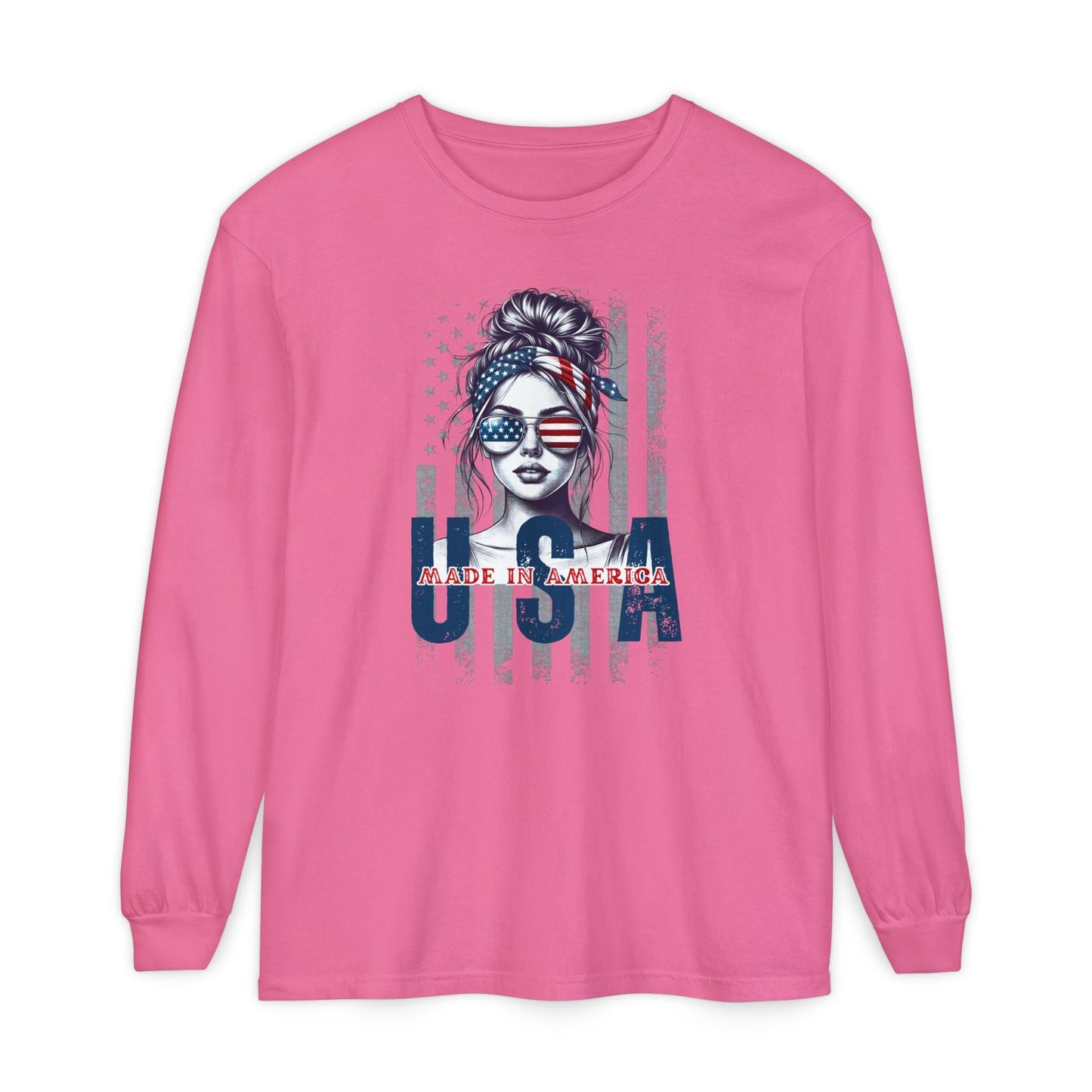 USA Themed Long Sleeve T-Shirt - Made in America, Patriotic Apparel, Independence Day Shirt, Americana Fashion, Unisex Casual Wear - Shirt Happens Graphics