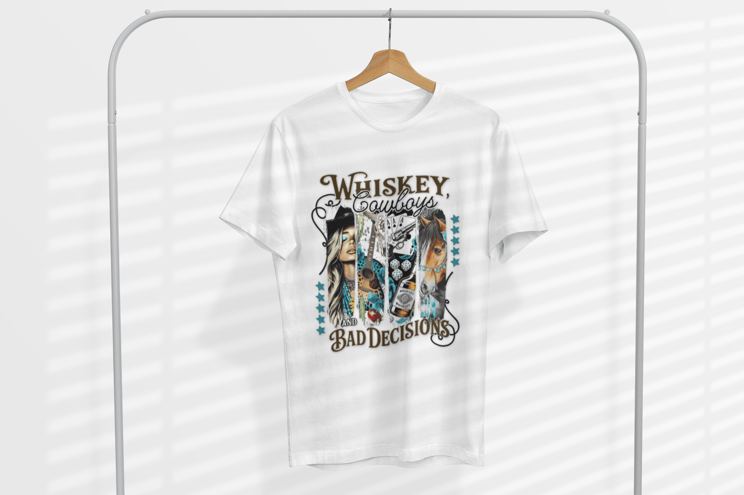 Whiskey Cowboys Bad Decisions T-Shirt | Unisex Graphic Tee, Casual Wear, Gift for Drink Lovers, Summer Style, Festival Apparel - Shirt Happens Graphics