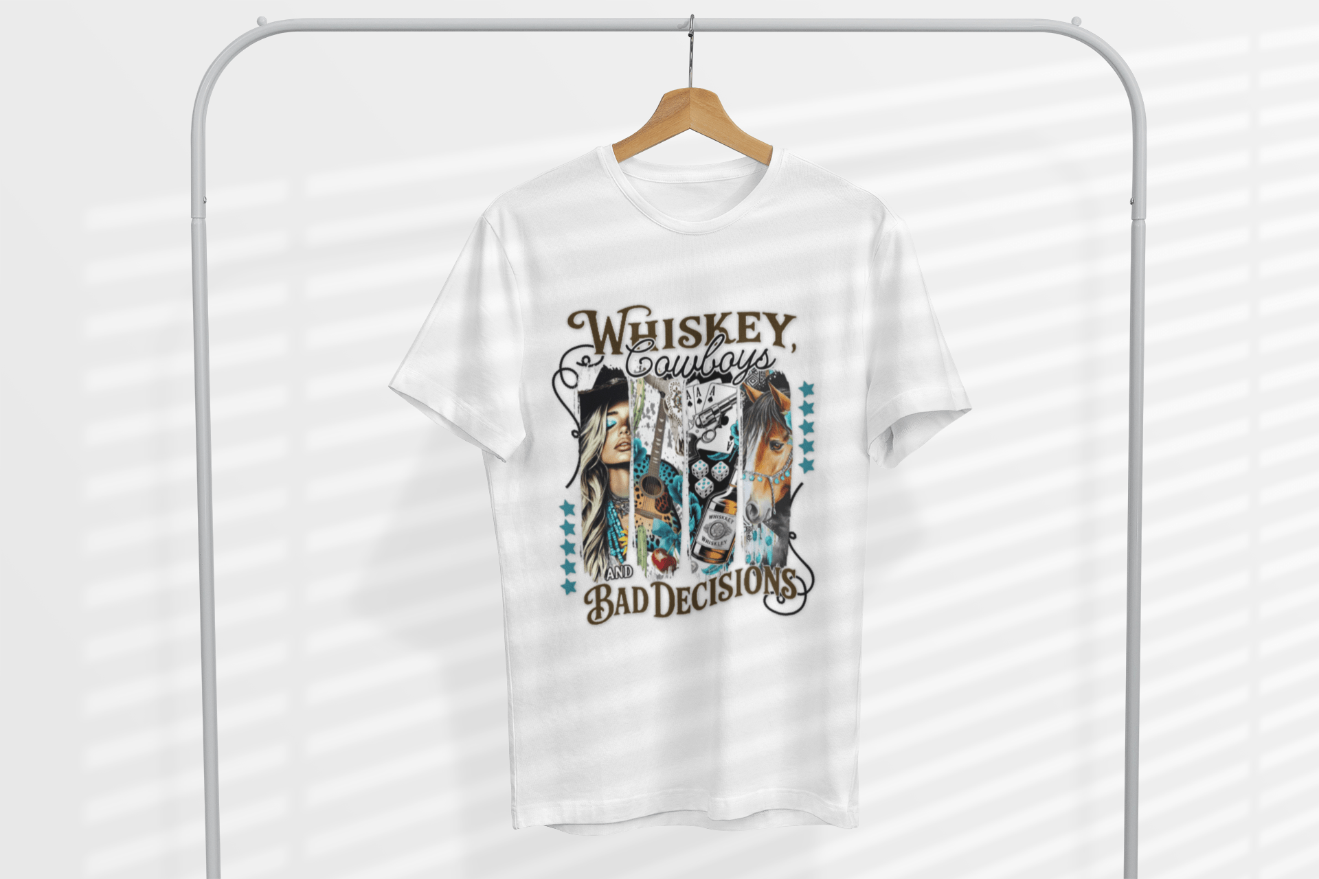 Whiskey Cowboys Bad Decisions T-Shirt | Unisex Graphic Tee, Casual Wear, Gift for Drink Lovers, Summer Style, Festival Apparel - Shirt Happens Graphics