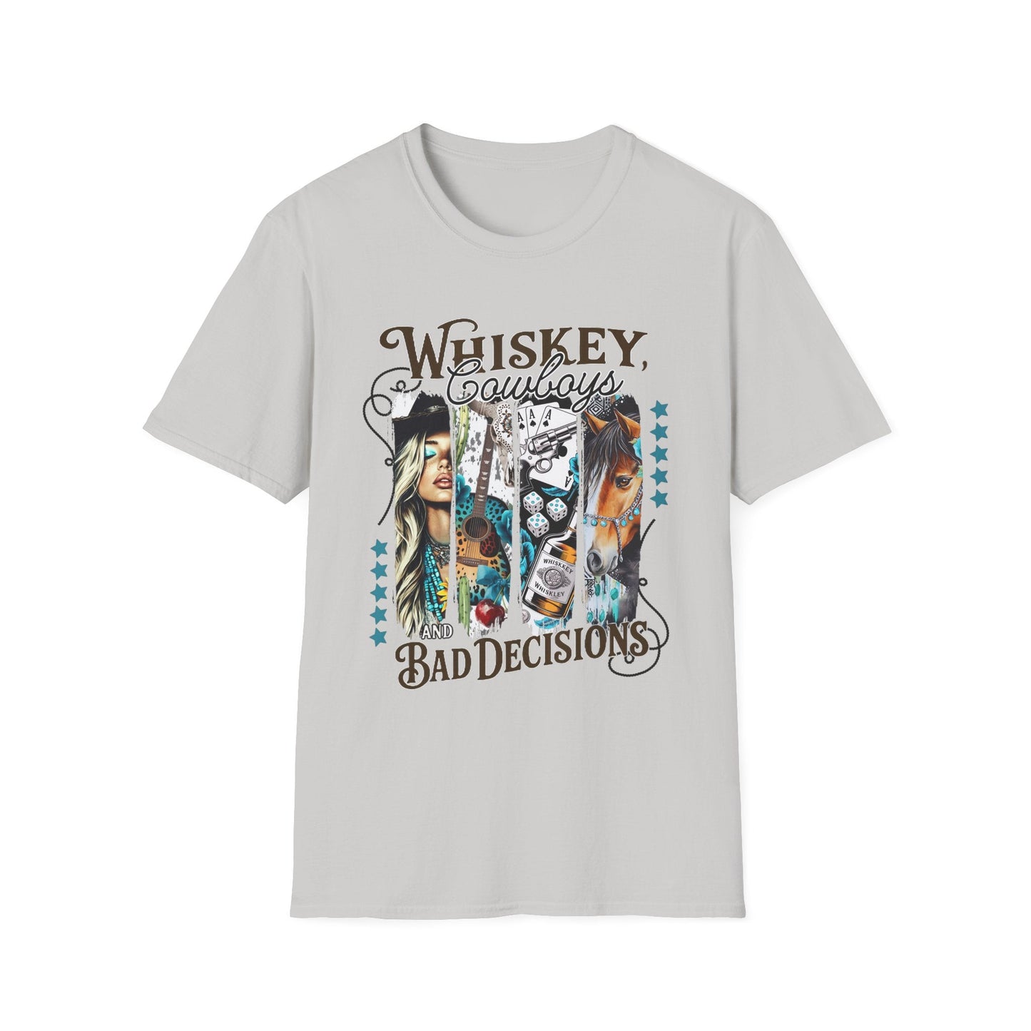 Whiskey Cowboys Bad Decisions T-Shirt | Unisex Graphic Tee, Casual Wear, Gift for Drink Lovers, Summer Style, Festival Apparel - Shirt Happens Graphics