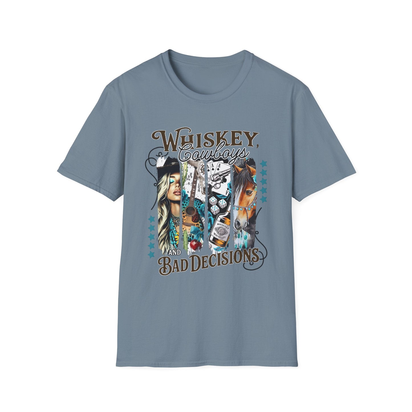 Whiskey Cowboys Bad Decisions T-Shirt | Unisex Graphic Tee, Casual Wear, Gift for Drink Lovers, Summer Style, Festival Apparel - Shirt Happens Graphics