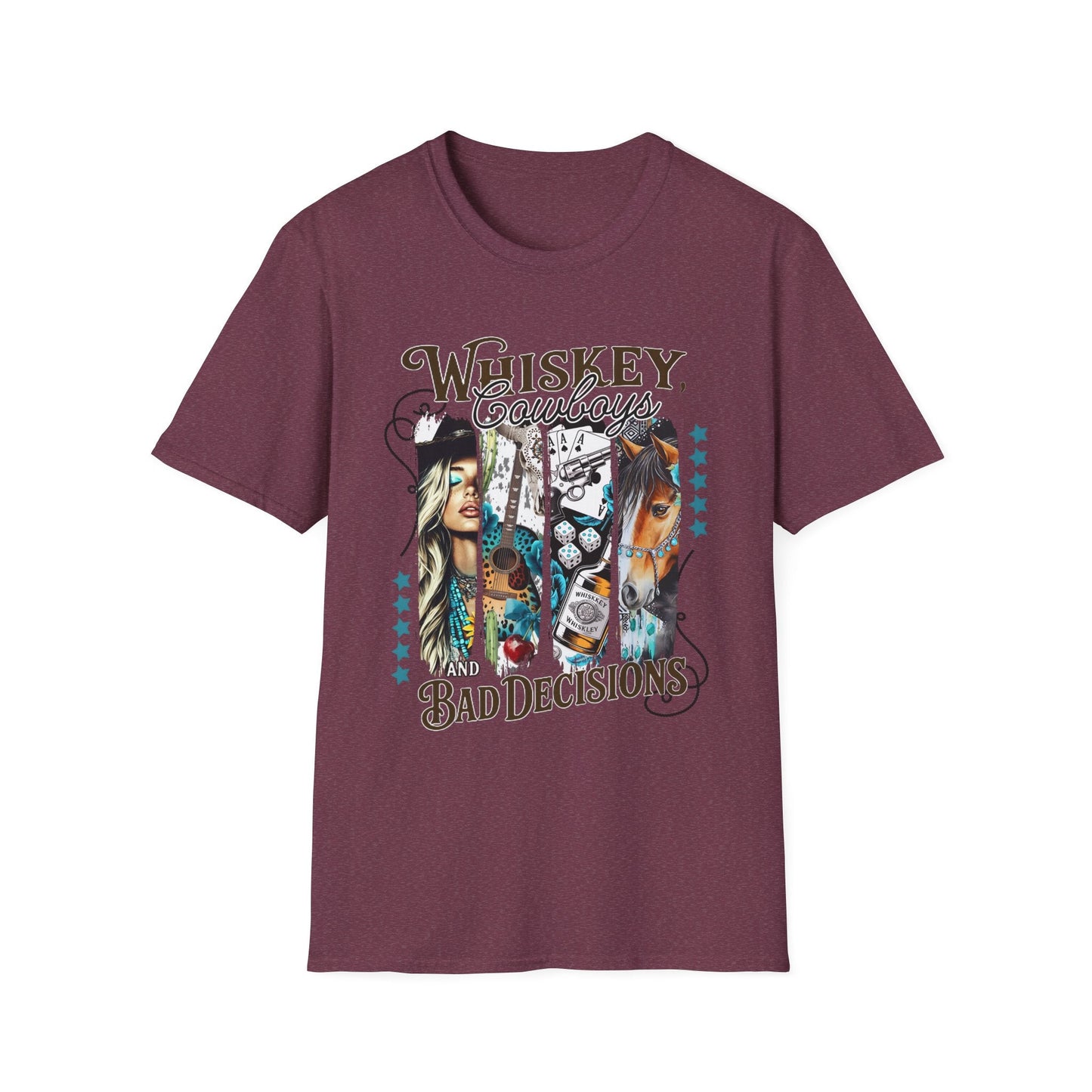 Whiskey Cowboys Bad Decisions T-Shirt | Unisex Graphic Tee, Casual Wear, Gift for Drink Lovers, Summer Style, Festival Apparel - Shirt Happens Graphics