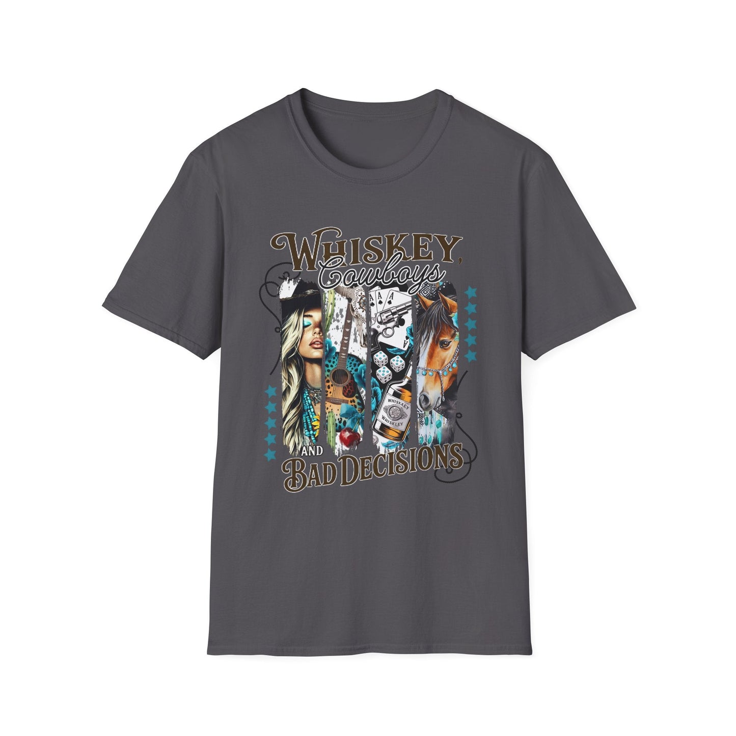 Whiskey Cowboys Bad Decisions T-Shirt | Unisex Graphic Tee, Casual Wear, Gift for Drink Lovers, Summer Style, Festival Apparel - Shirt Happens Graphics