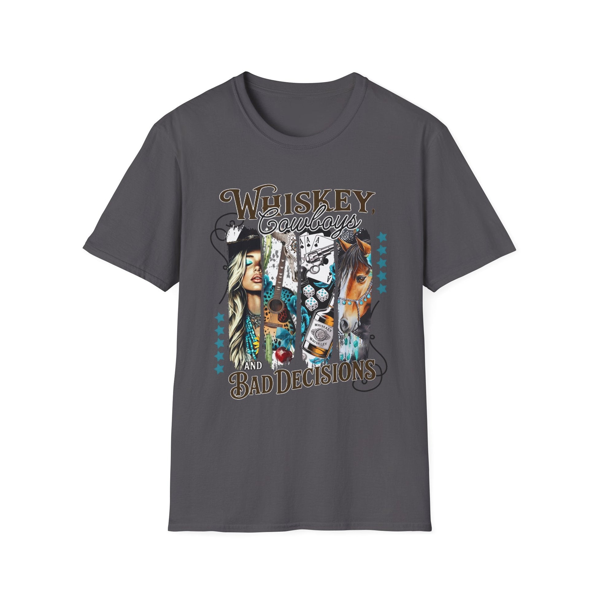 Whiskey Cowboys Bad Decisions T-Shirt | Unisex Graphic Tee, Casual Wear, Gift for Drink Lovers, Summer Style, Festival Apparel - Shirt Happens Graphics