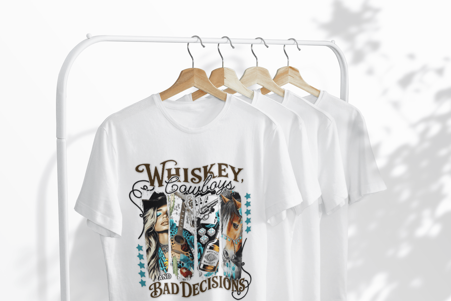 Whiskey Cowboys Bad Decisions T-Shirt | Unisex Graphic Tee, Casual Wear, Gift for Drink Lovers, Summer Style, Festival Apparel - Shirt Happens Graphics