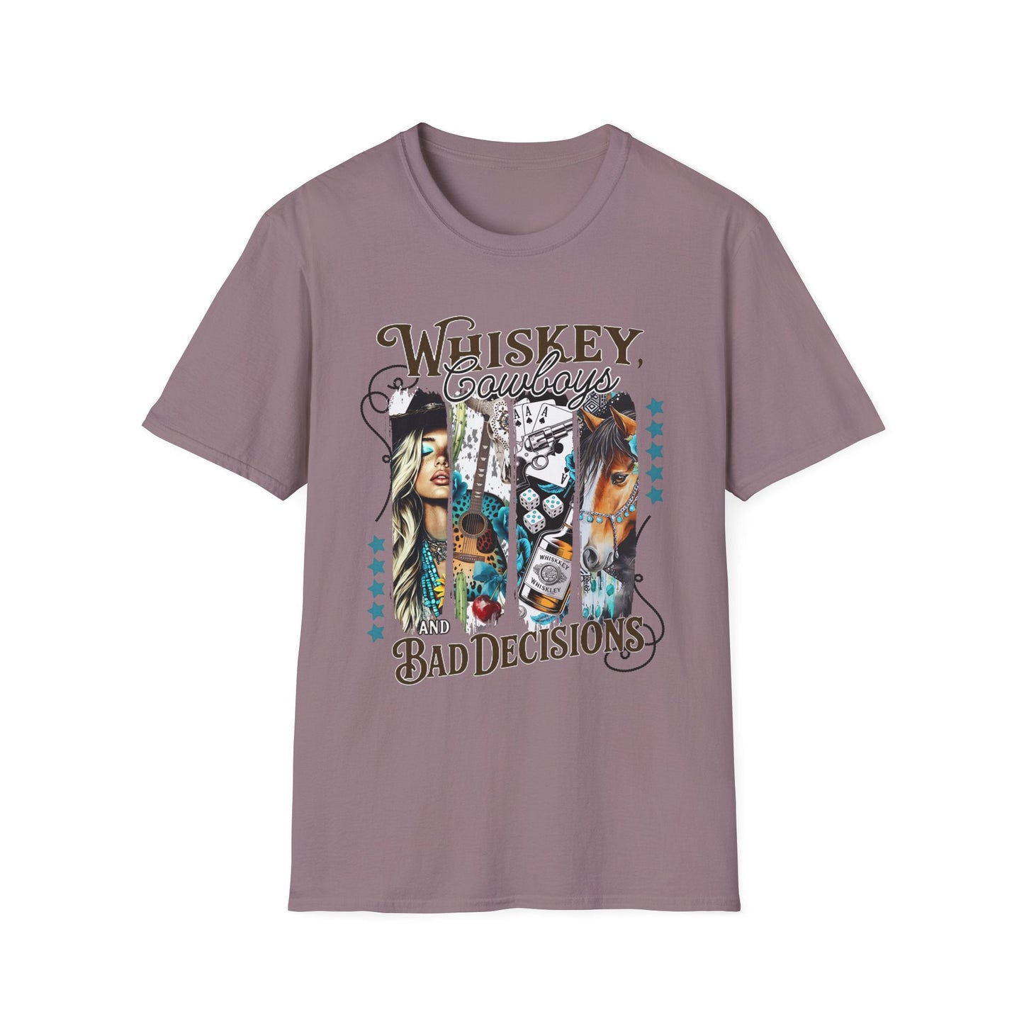 Whiskey Cowboys Bad Decisions T-Shirt | Unisex Graphic Tee, Casual Wear, Gift for Drink Lovers, Summer Style, Festival Apparel - Shirt Happens Graphics