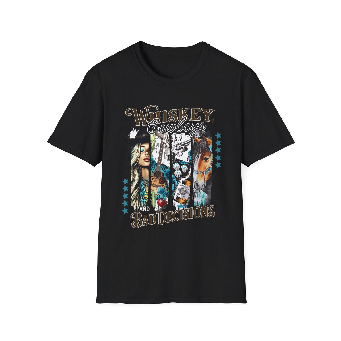 Whiskey Cowboys Bad Decisions T-Shirt | Unisex Graphic Tee, Casual Wear, Gift for Drink Lovers, Summer Style, Festival Apparel - Shirt Happens Graphics