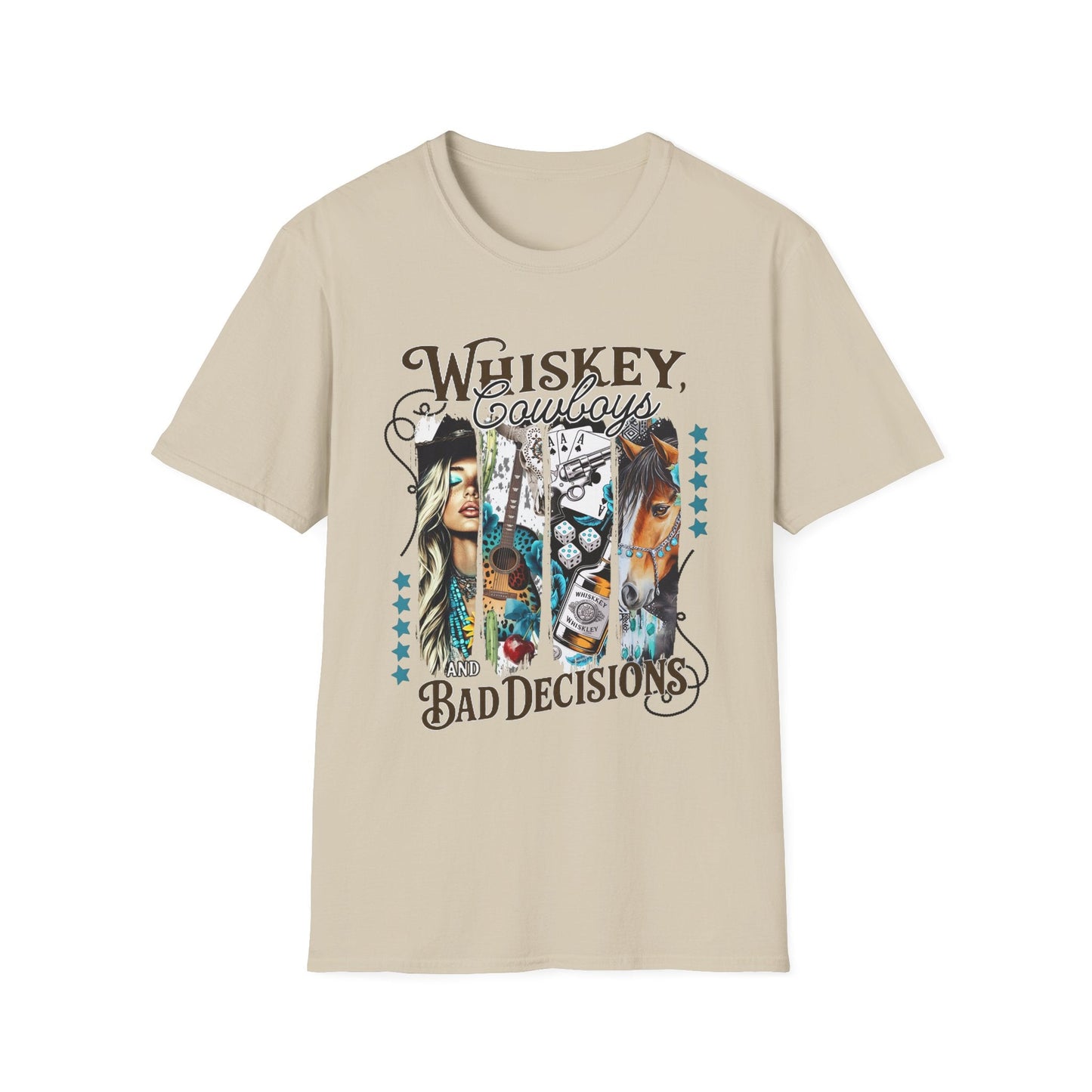 Whiskey Cowboys Bad Decisions T-Shirt | Unisex Graphic Tee, Casual Wear, Gift for Drink Lovers, Summer Style, Festival Apparel - Shirt Happens Graphics