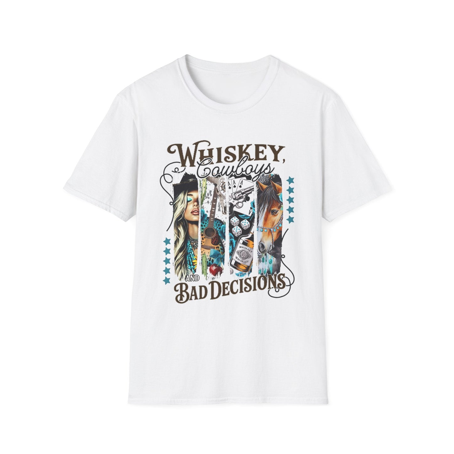 Whiskey Cowboys Bad Decisions T-Shirt | Unisex Graphic Tee, Casual Wear, Gift for Drink Lovers, Summer Style, Festival Apparel - Shirt Happens Graphics