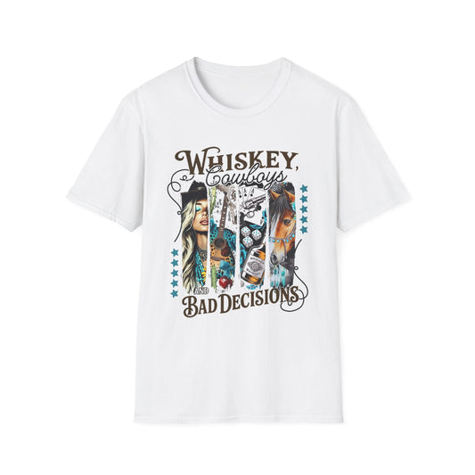 Whiskey Cowboys Bad Decisions T-Shirt | Unisex Graphic Tee, Casual Wear, Gift for Drink Lovers, Summer Style, Festival Apparel - Shirt Happens Graphics