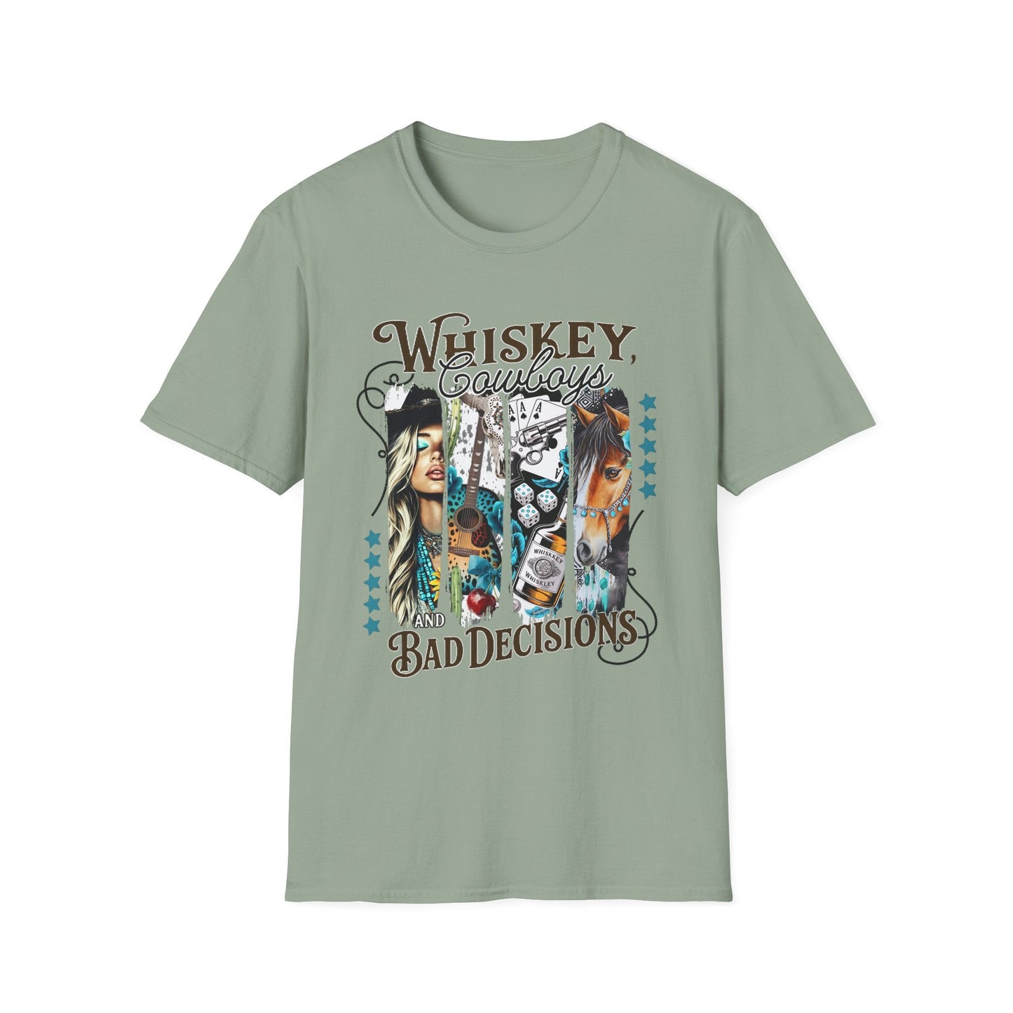 Whiskey Cowboys Bad Decisions T-Shirt | Unisex Graphic Tee, Casual Wear, Gift for Drink Lovers, Summer Style, Festival Apparel - Shirt Happens Graphics