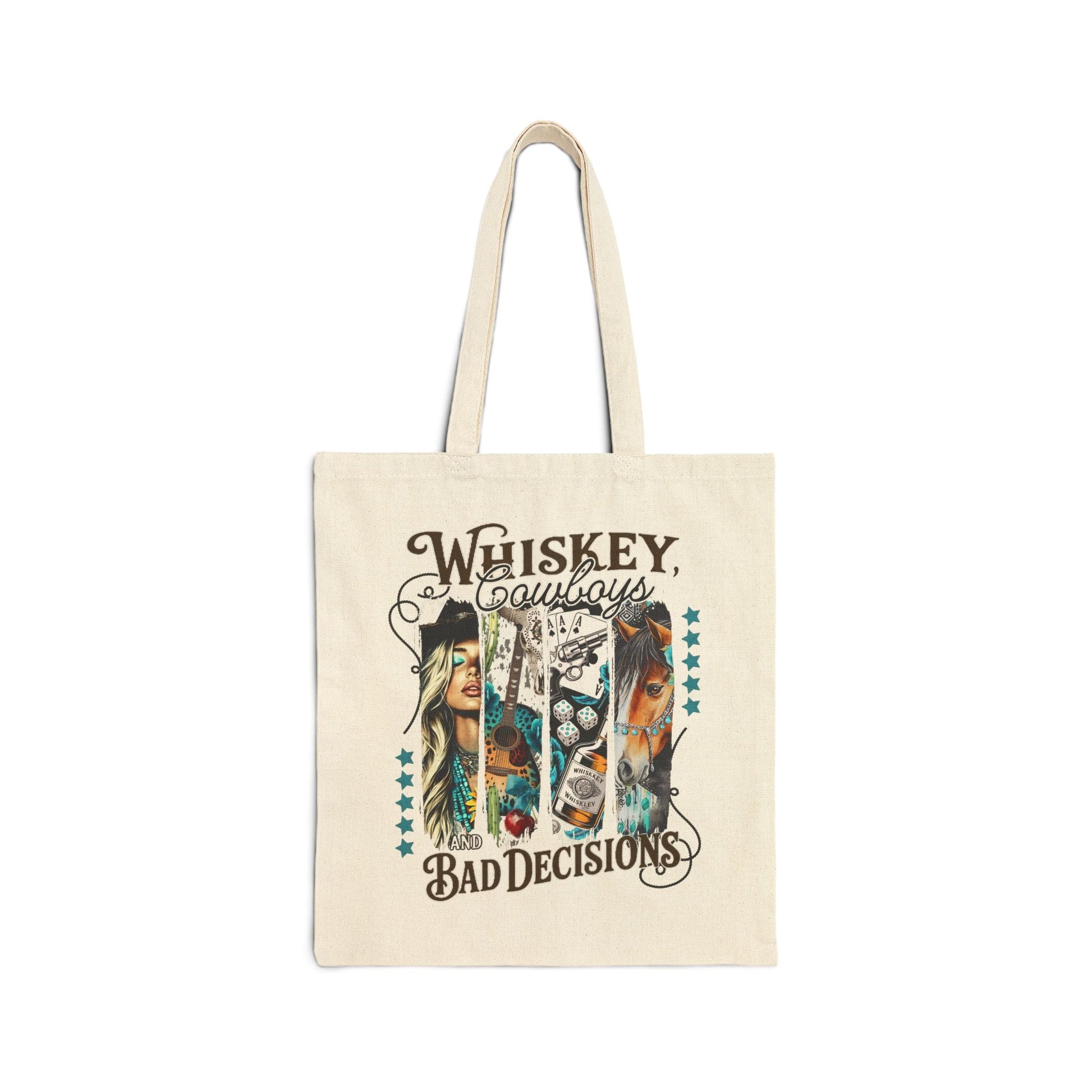 Whiskey Tote Bag - Bad Decisions Cotton Canvas Carryall, Perfect for Beach Trips, Shopping, Festivals, Eco - Friendly Gift - Shirt Happens Graphics