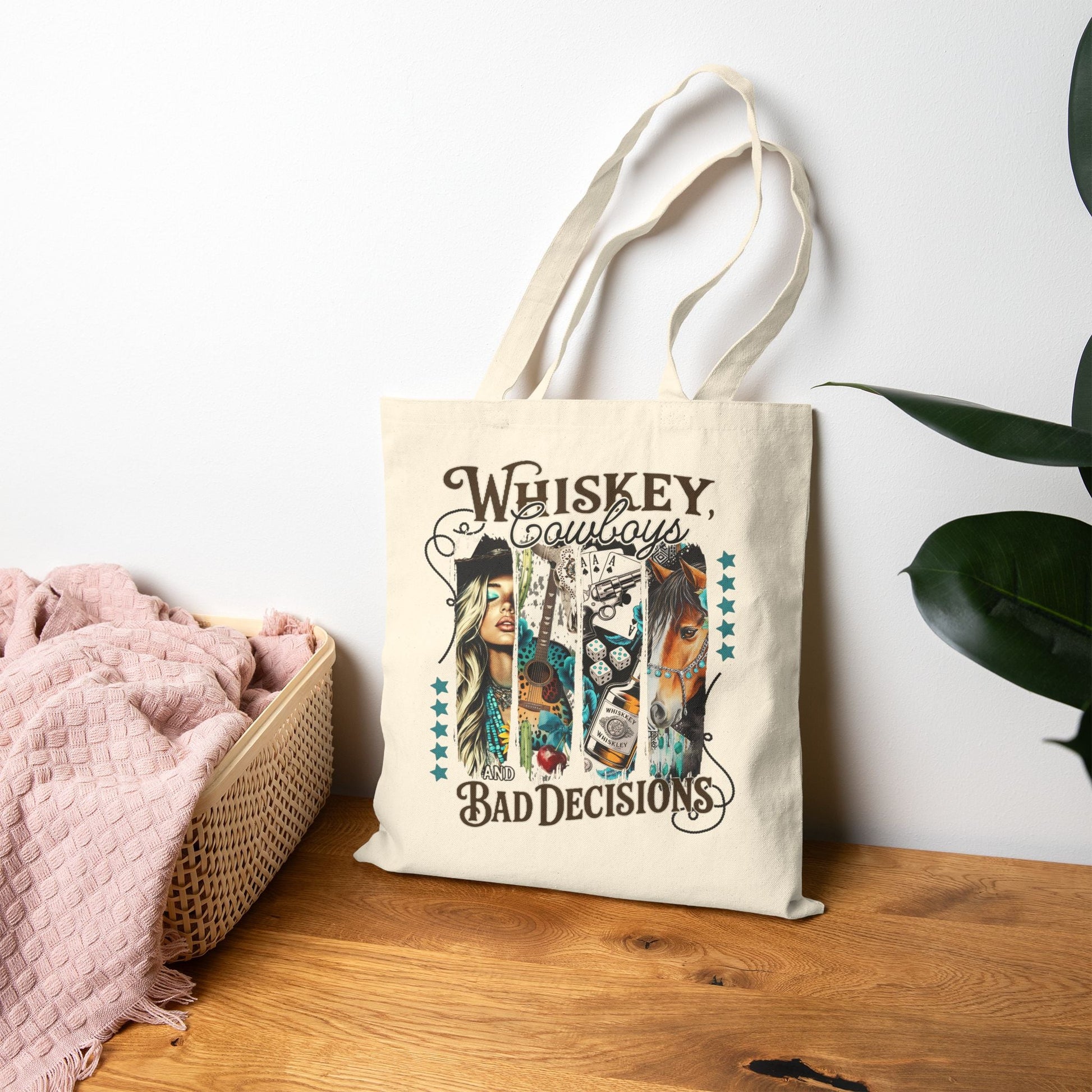 Whiskey Tote Bag - Bad Decisions Cotton Canvas Carryall, Perfect for Beach Trips, Shopping, Festivals, Eco - Friendly Gift - Shirt Happens Graphics