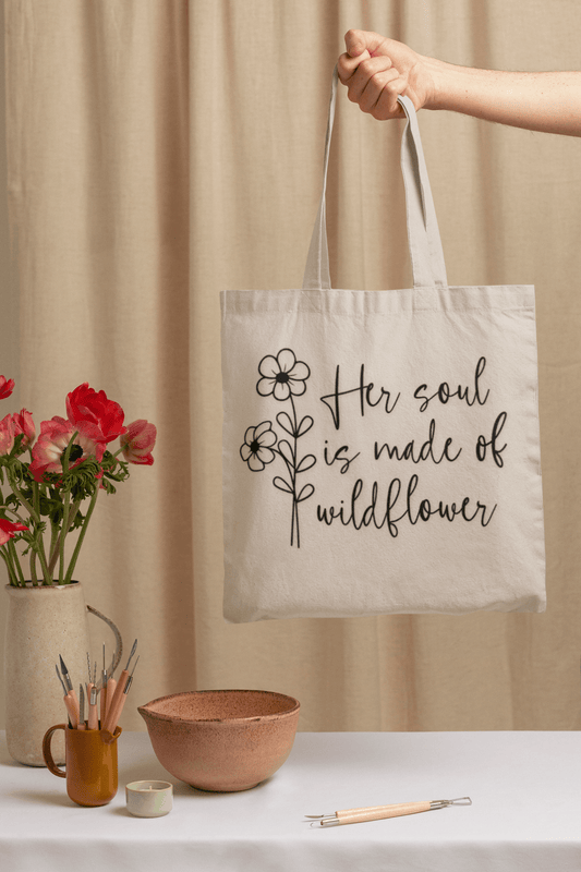 Wildflower Soul Cotton Canvas Tote Bag | Eco - Friendly Shopping Bag, Beach Tote, Gift Bag, Floral Tote, Reusable Grocery Bag - Shirt Happens Graphics