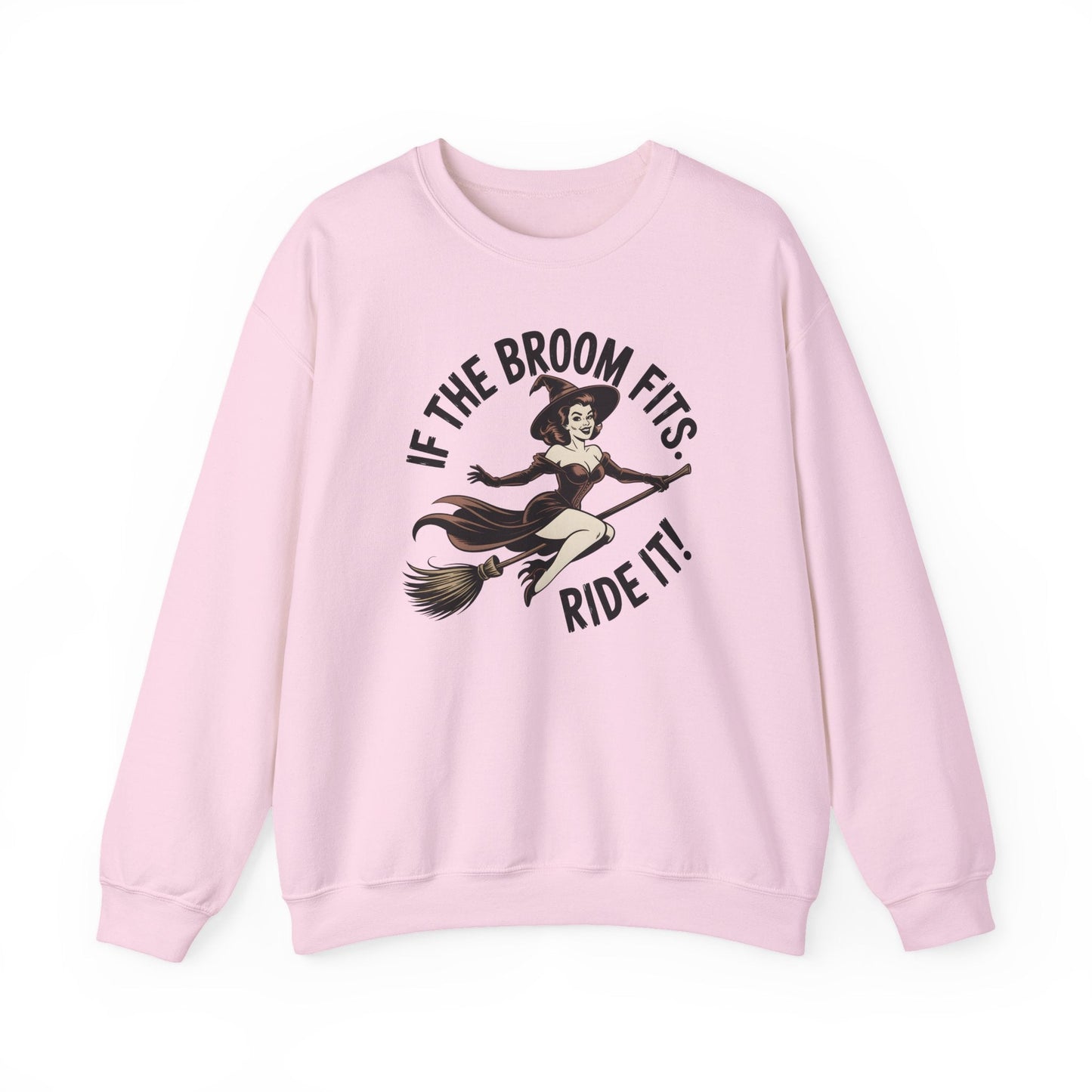 Witchy Crewneck Sweatshirt - If the Broom Fits, Ride It! Halloween Apparel, Cozy Gift, Unisex Sweater, Perfect for Fall - Shirt Happens Graphics
