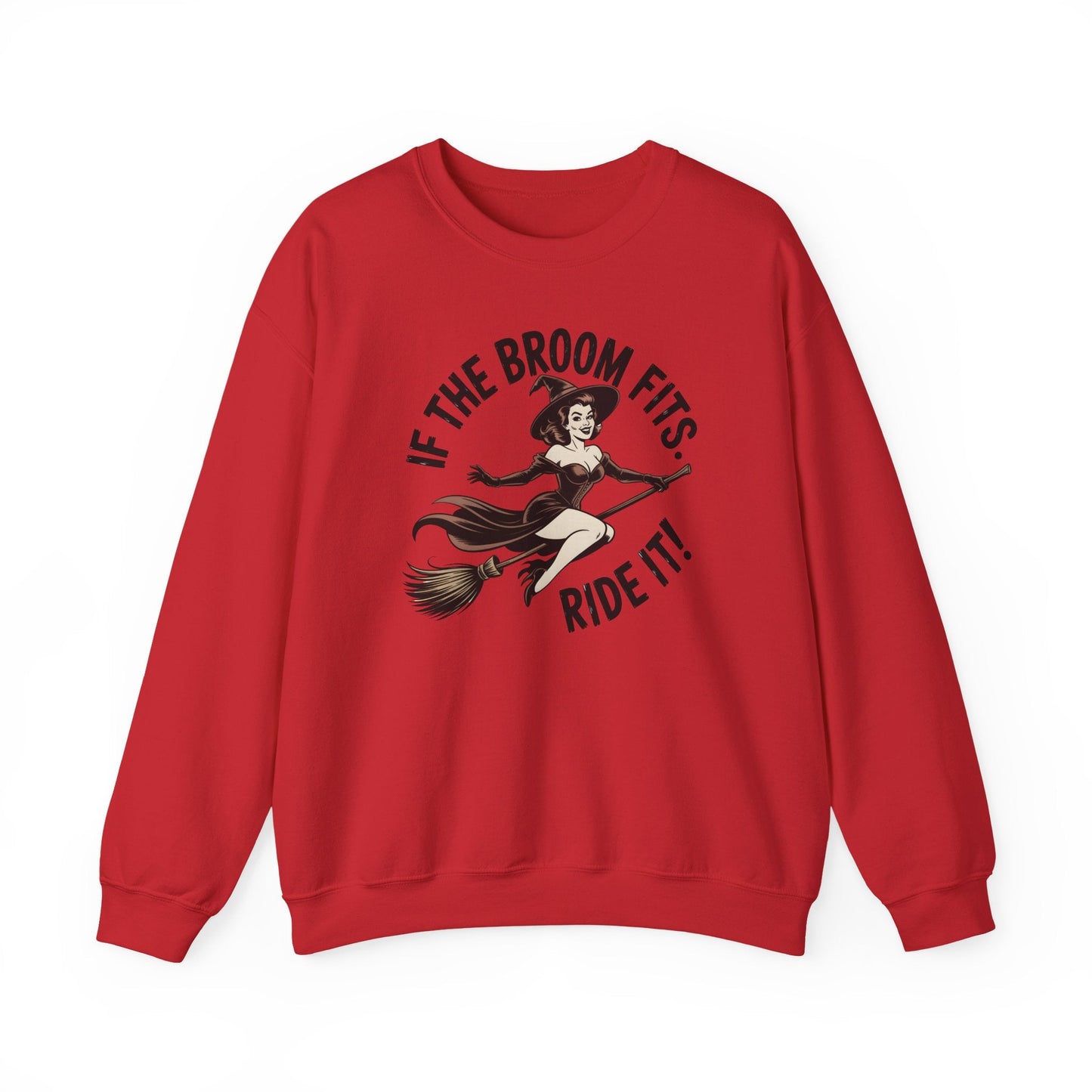 Witchy Crewneck Sweatshirt - If the Broom Fits, Ride It! Halloween Apparel, Cozy Gift, Unisex Sweater, Perfect for Fall - Shirt Happens Graphics