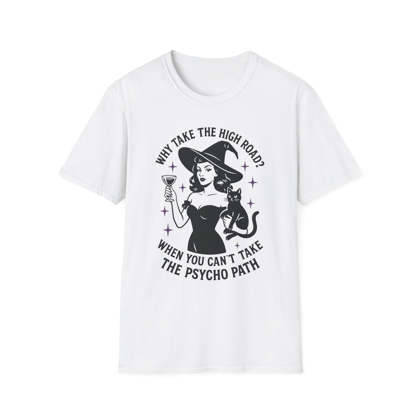 Witty Halloween T-Shirt, Funny Witch Shirt, Unisex Graphic Tee, Spooky Cat Top, Halloween Costume, Gift for Friends - Shirt Happens Graphics