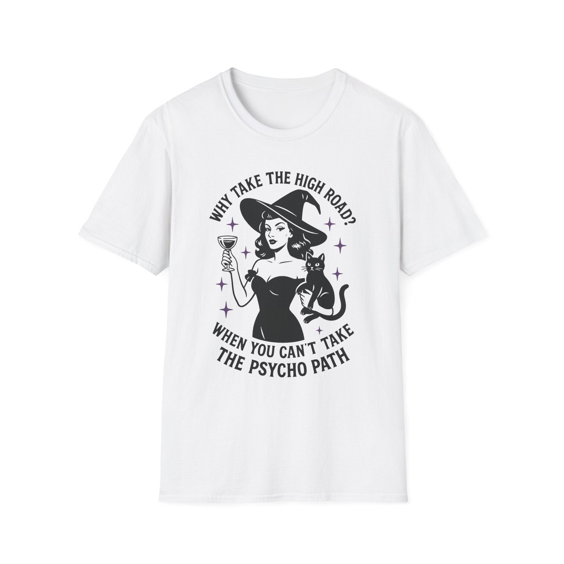Witty Halloween T-Shirt, Funny Witch Shirt, Unisex Graphic Tee, Spooky Cat Top, Halloween Costume, Gift for Friends - Shirt Happens Graphics