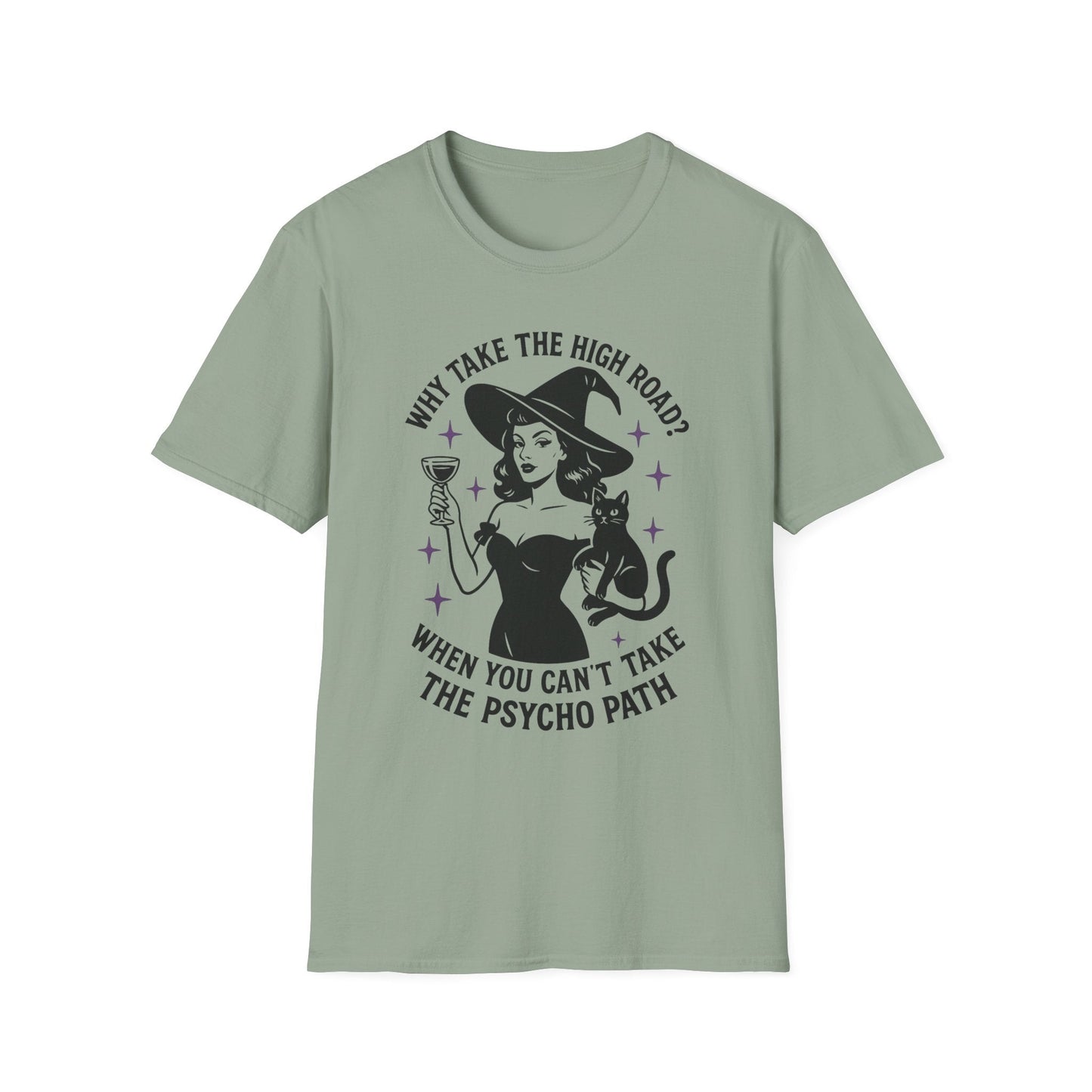 Witty Halloween T-Shirt, Funny Witch Shirt, Unisex Graphic Tee, Spooky Cat Top, Halloween Costume, Gift for Friends - Shirt Happens Graphics