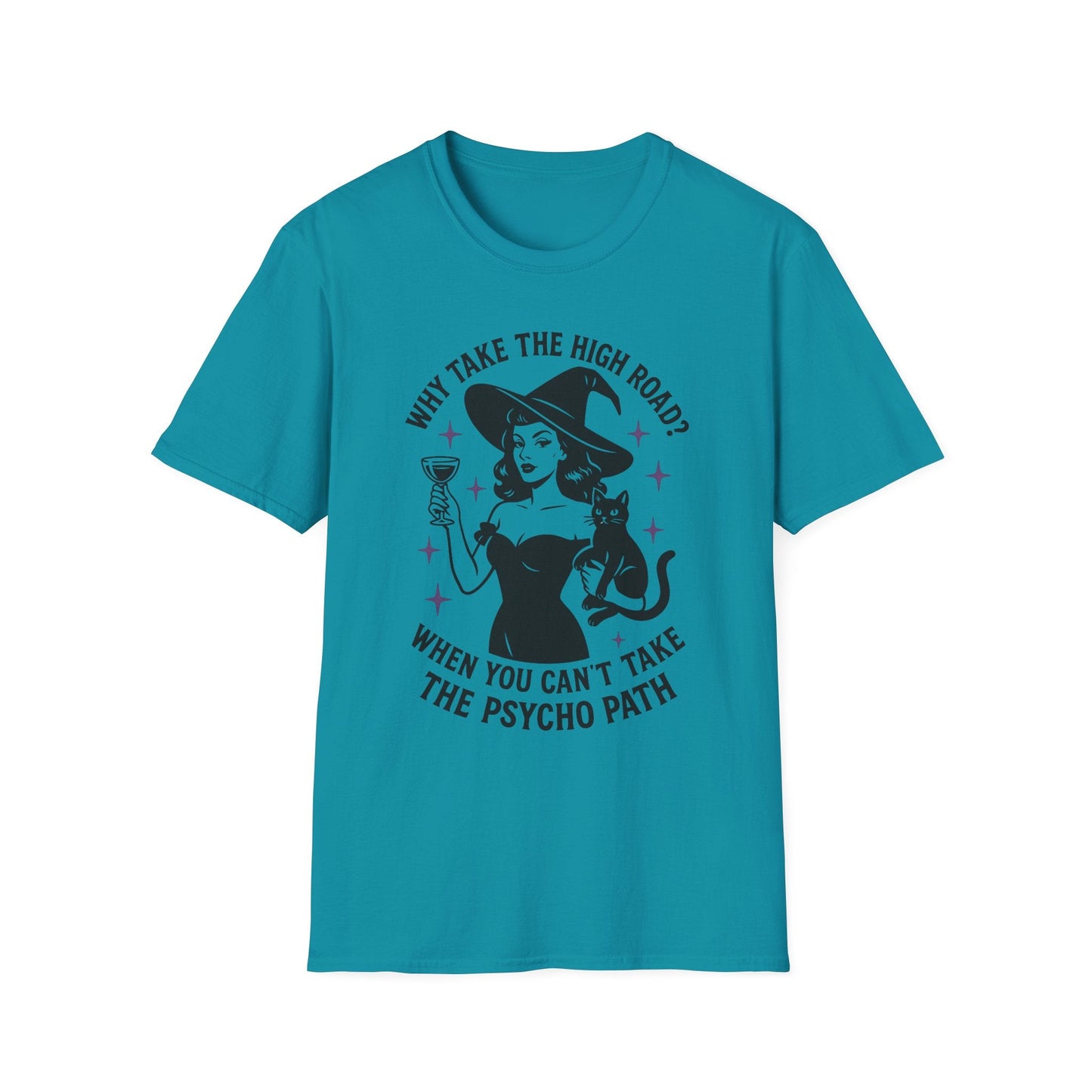 Witty Halloween T-Shirt, Funny Witch Shirt, Unisex Graphic Tee, Spooky Cat Top, Halloween Costume, Gift for Friends - Shirt Happens Graphics