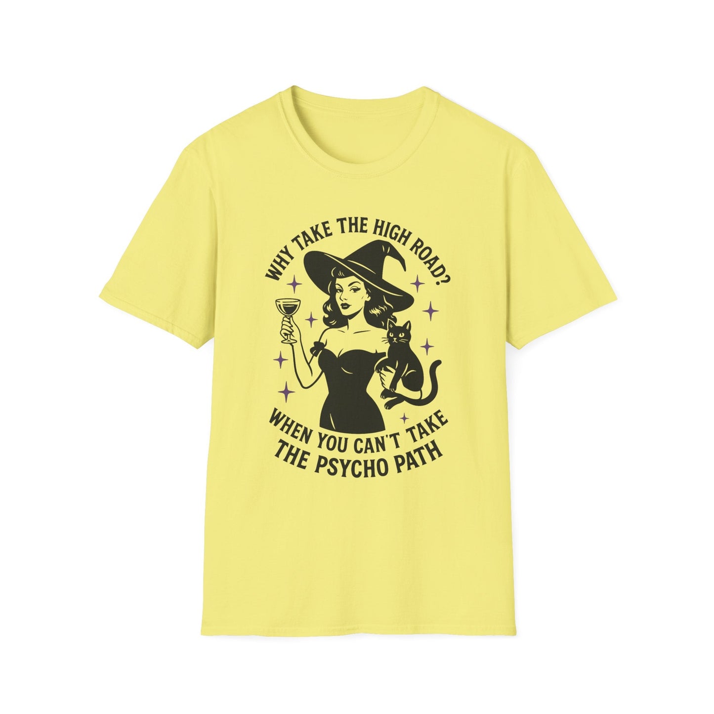 Witty Halloween T-Shirt, Funny Witch Shirt, Unisex Graphic Tee, Spooky Cat Top, Halloween Costume, Gift for Friends - Shirt Happens Graphics