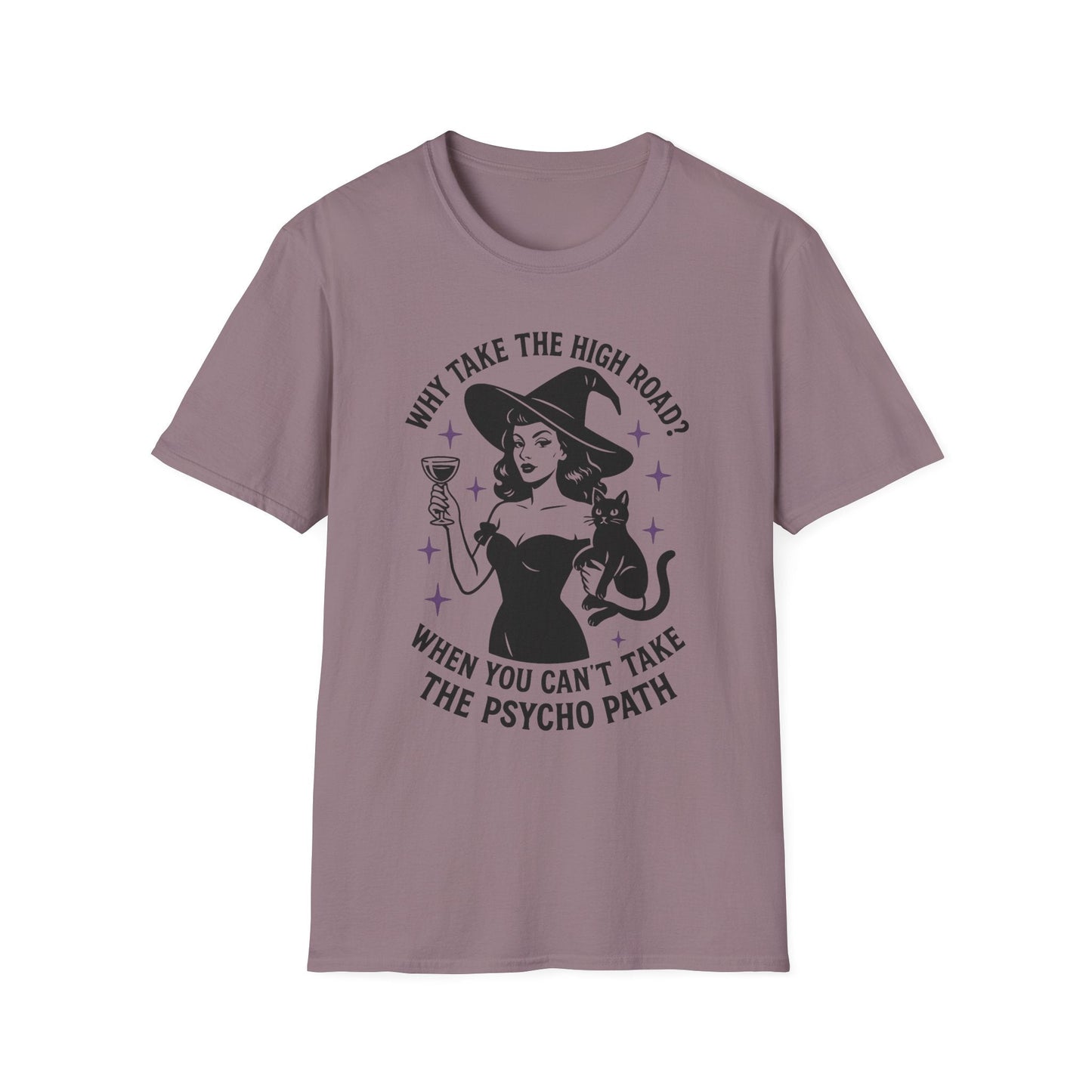 Witty Halloween T-Shirt, Funny Witch Shirt, Unisex Graphic Tee, Spooky Cat Top, Halloween Costume, Gift for Friends - Shirt Happens Graphics