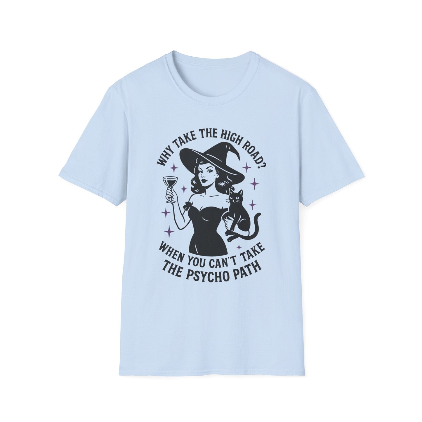 Witty Halloween T-Shirt, Funny Witch Shirt, Unisex Graphic Tee, Spooky Cat Top, Halloween Costume, Gift for Friends - Shirt Happens Graphics
