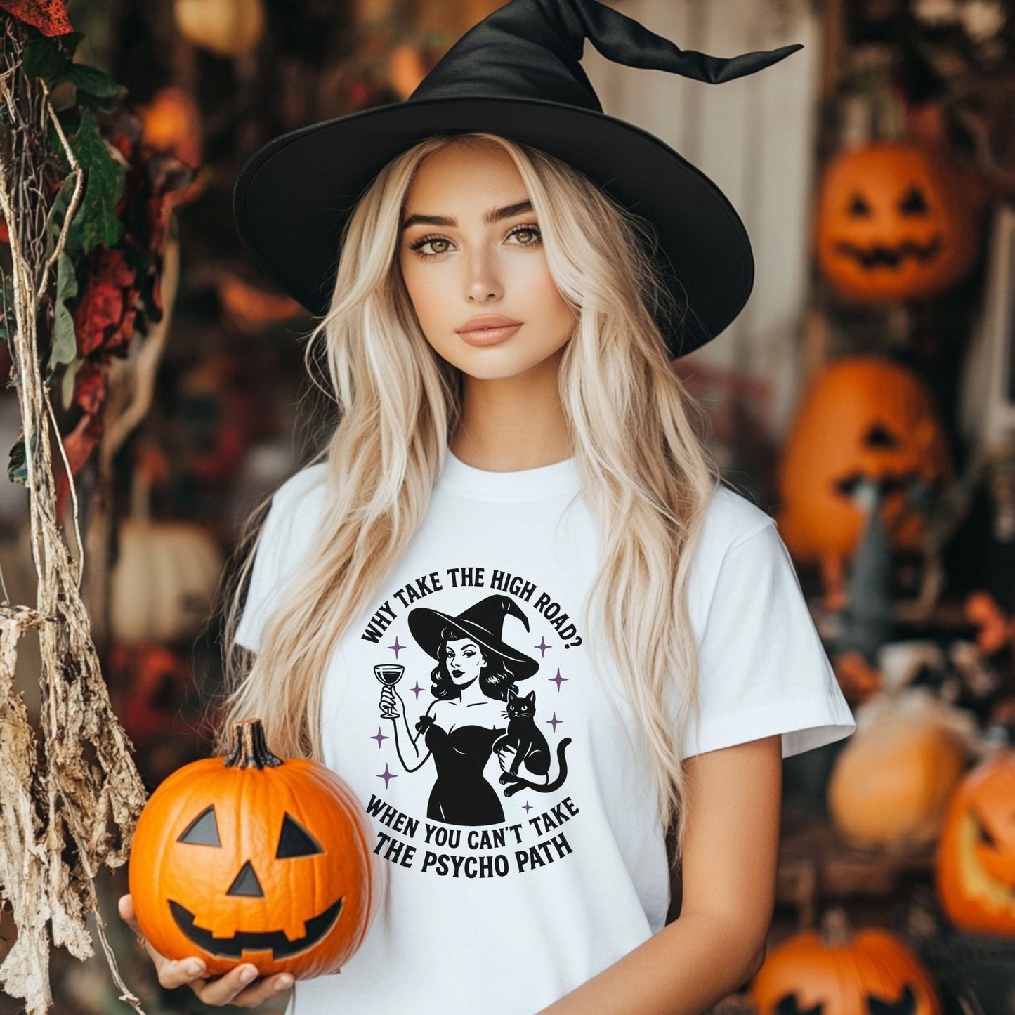 Witty Halloween T-Shirt, Funny Witch Shirt, Unisex Graphic Tee, Spooky Cat Top, Halloween Costume, Gift for Friends - Shirt Happens Graphics