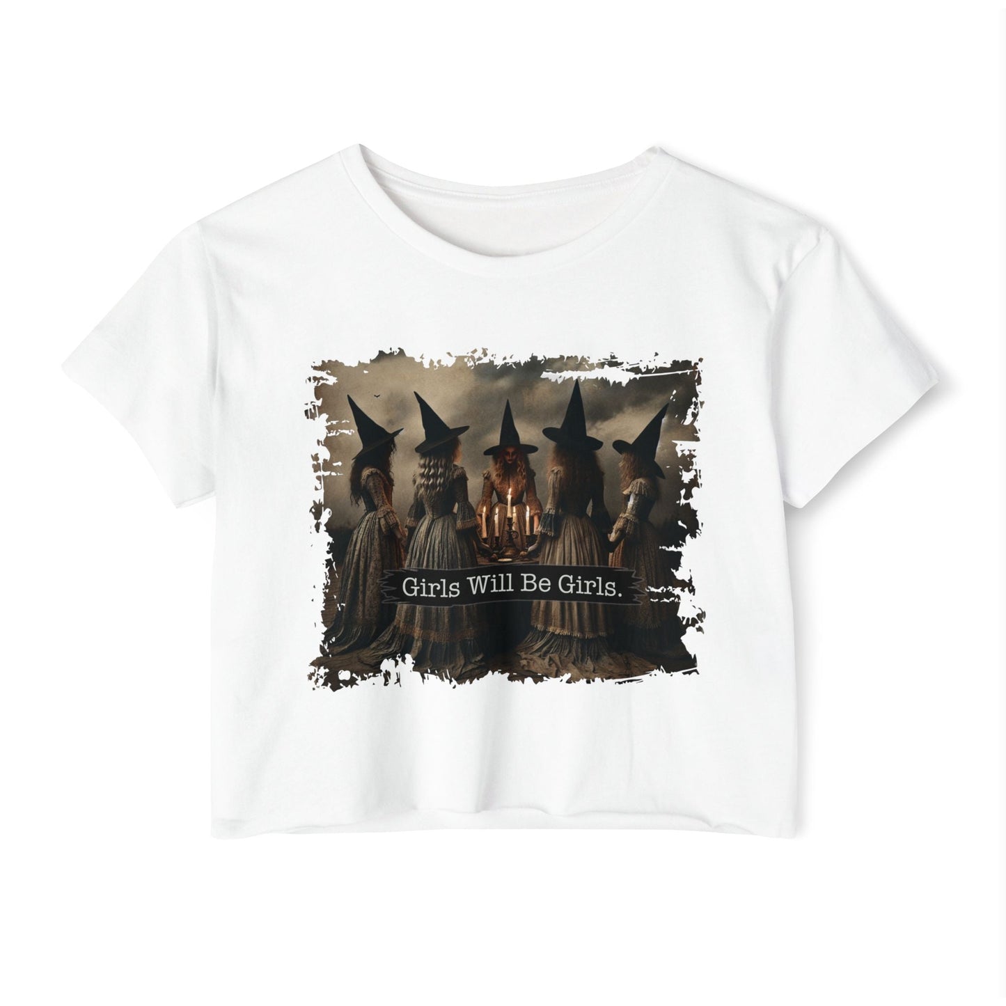 Women's Festival Crop Top with 'Girls Will Be Girls' Graphic, Boho Style Top, Concert Top, Halloween Outfit, Gift for Her, Summer [...] - Shirt Happens Graphics