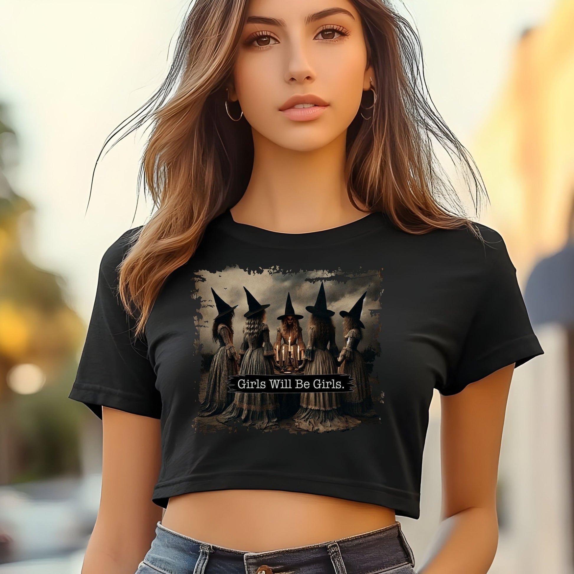 Women's Festival Crop Top with 'Girls Will Be Girls' Graphic, Boho Style Top, Concert Top, Halloween Outfit, Gift for Her, Summer [...] - Shirt Happens Graphics