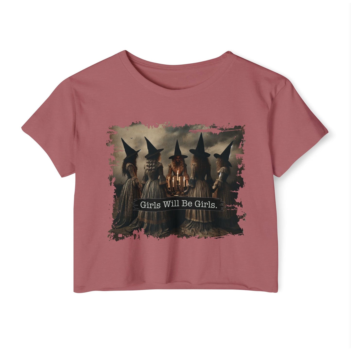 Women's Festival Crop Top with 'Girls Will Be Girls' Graphic, Boho Style Top, Concert Top, Halloween Outfit, Gift for Her, Summer [...] - Shirt Happens Graphics