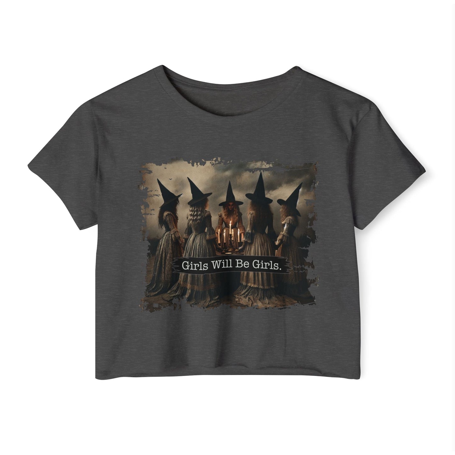 Women's Festival Crop Top with 'Girls Will Be Girls' Graphic, Boho Style Top, Concert Top, Halloween Outfit, Gift for Her, Summer [...] - Shirt Happens Graphics